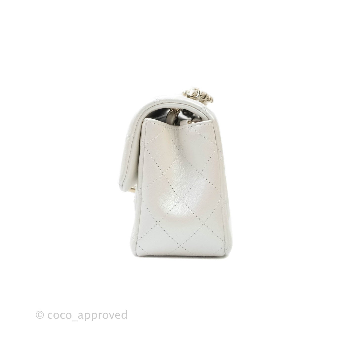 Chanel Quilted Mini Rectangular Iridescent White Lambskin Gold Hardware