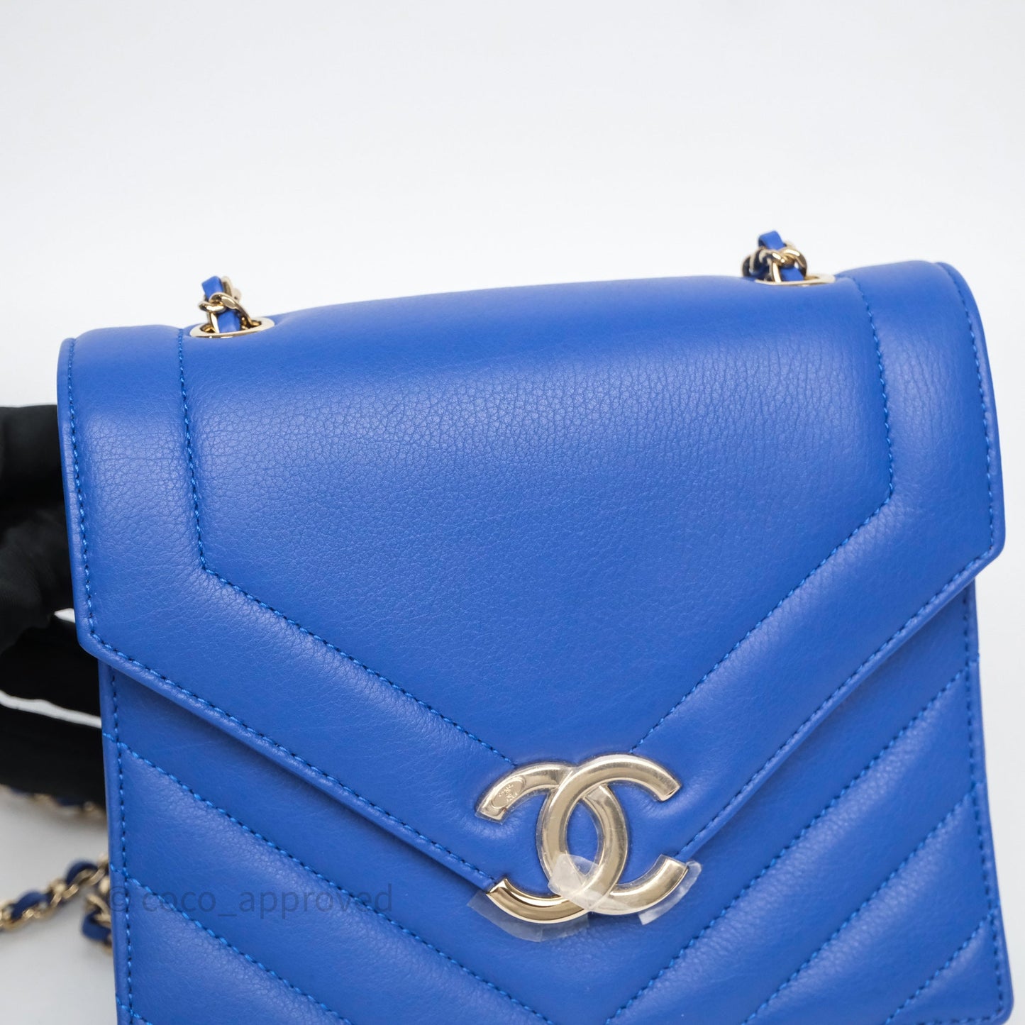 Chanel Chevron Square Envelope Flap Bag Royal Blue Calfskin Gold Hardware 19C