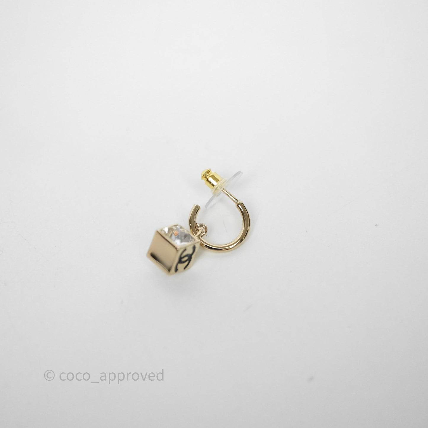 Chanel CC Crystal Square Drop Earrings Gold Tone 25C