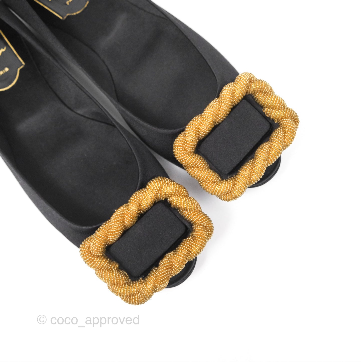 Roger Vivier Ballet Flats Black Satin Gold Hardware Size 36.5