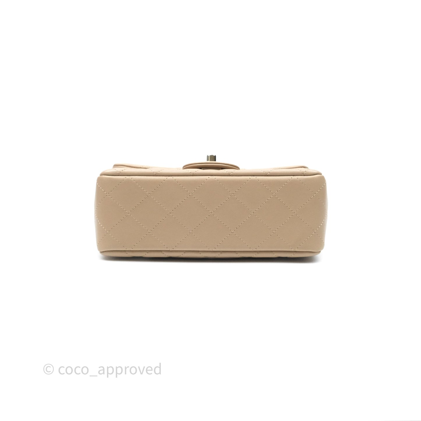 Chanel Quilted Mini Rectangular Flap Beige Lambskin Gold Hardware