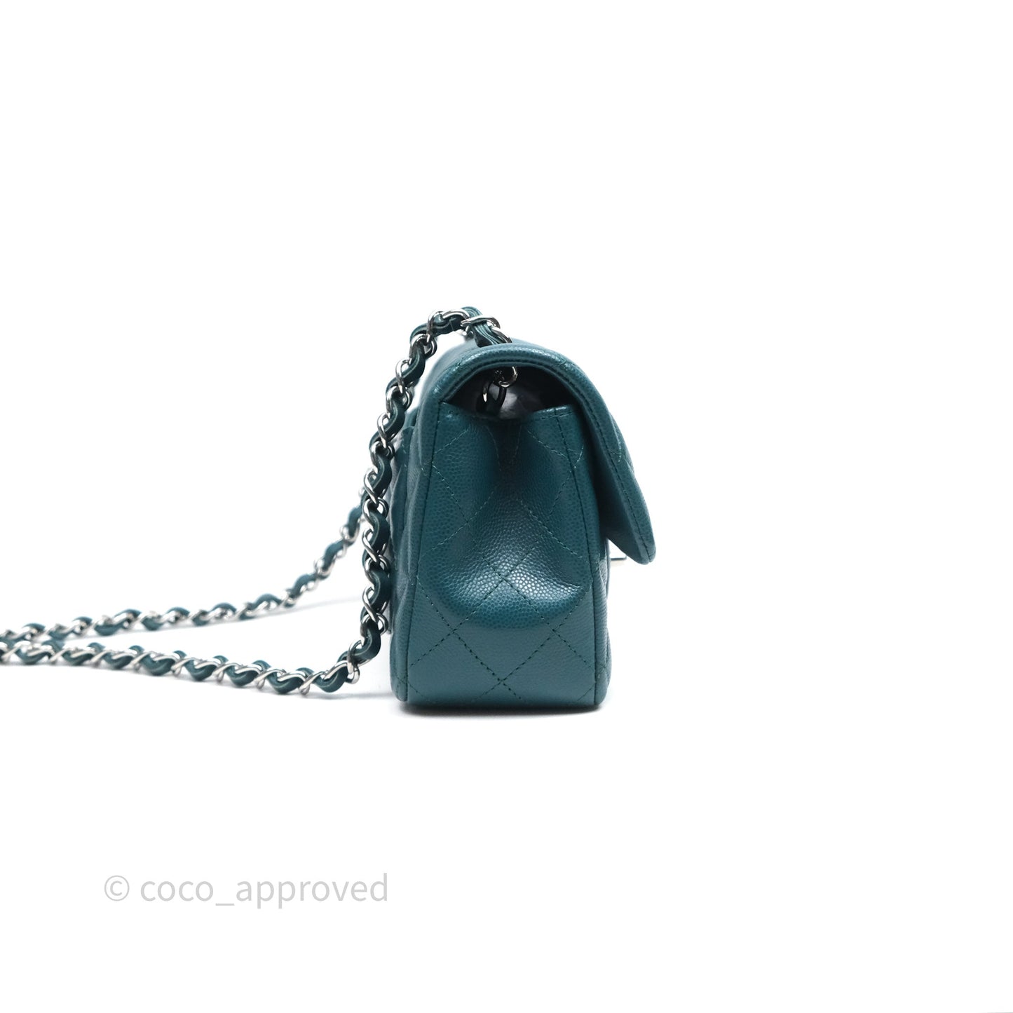 Chanel Quilted Mini Rectangular Green Caviar Silver Hardware