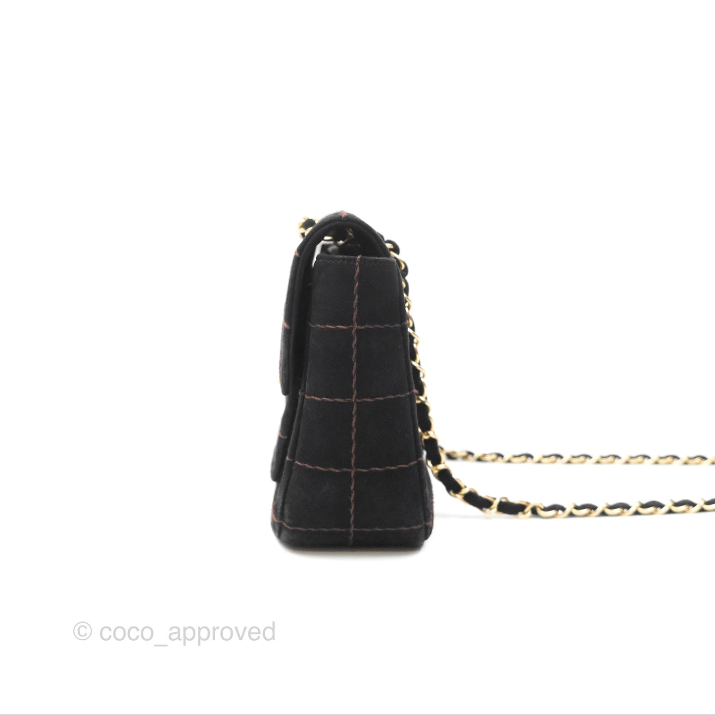 Chanel Bar Flap Black Suede Blushed Gold Hardware