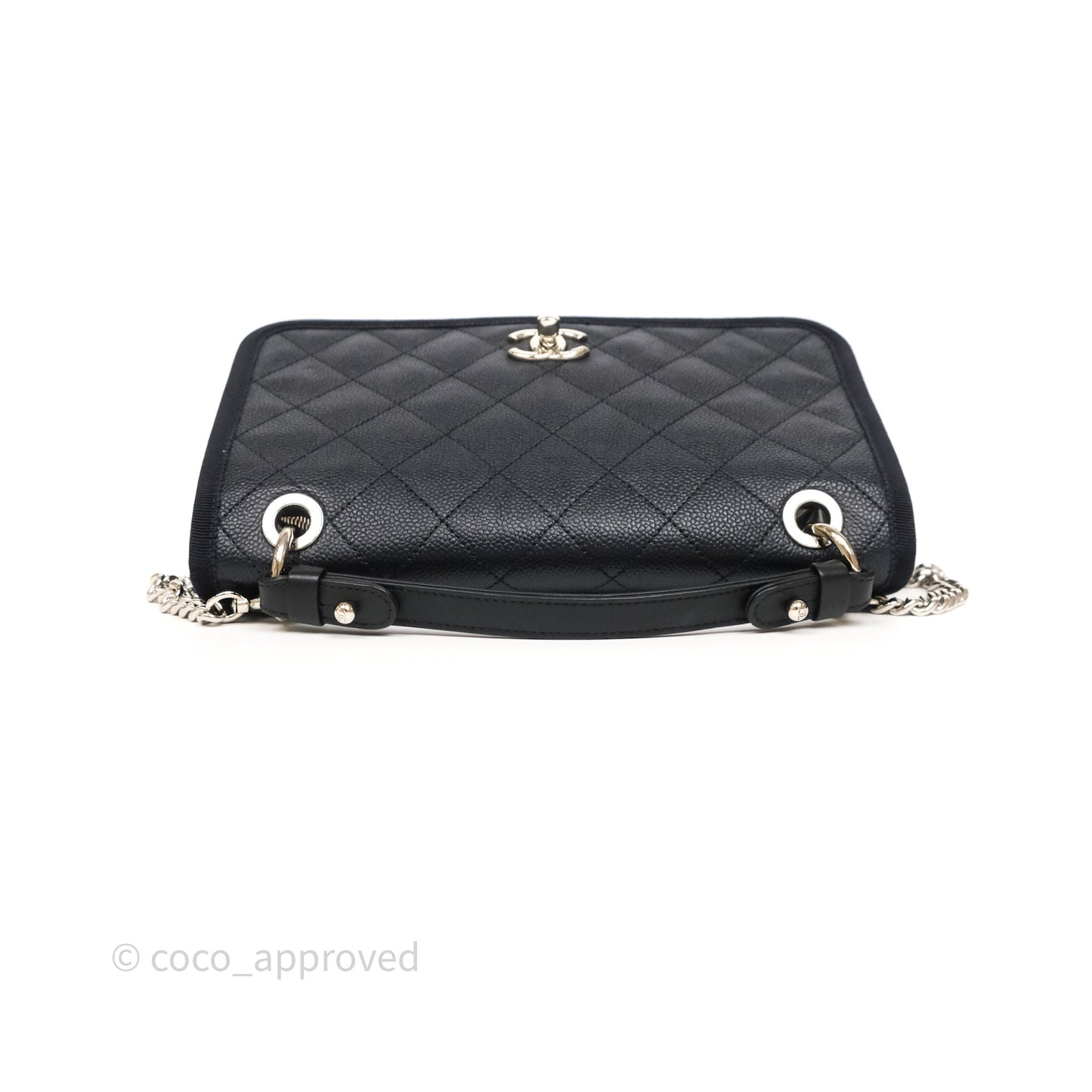 Chanel Top Handle Flap Bag Dark Navy Caviar Silver Hardware