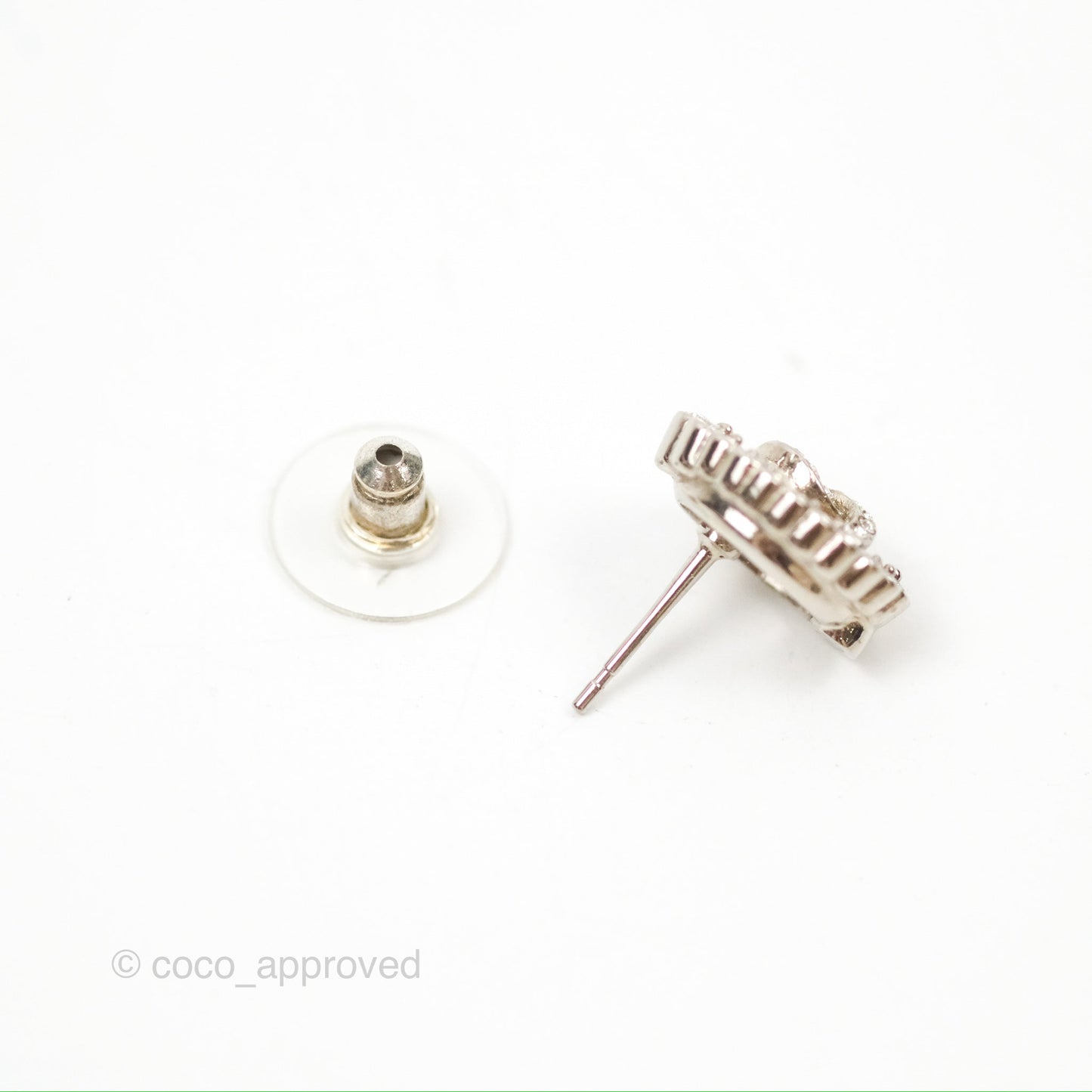 Chanel Crystal CC Earrings Silver Tone 22B