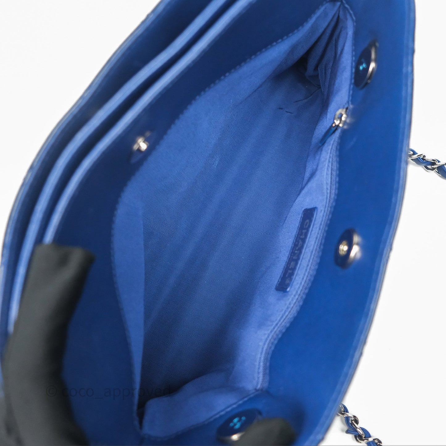 Chanel Quilted Bowling Tote Royal Blue Patent Silver Hardware