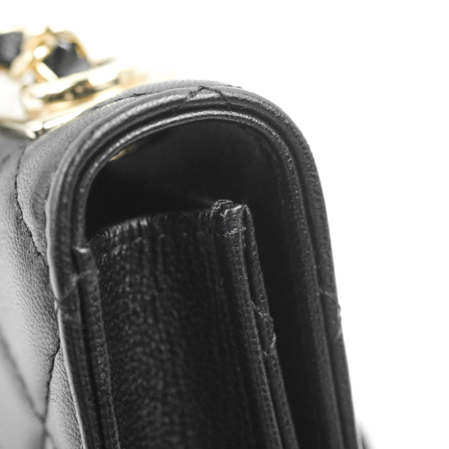Chanel Mini Quilted Trendy CC Card Holder With Chain Black Lambskin Gold Hardware
