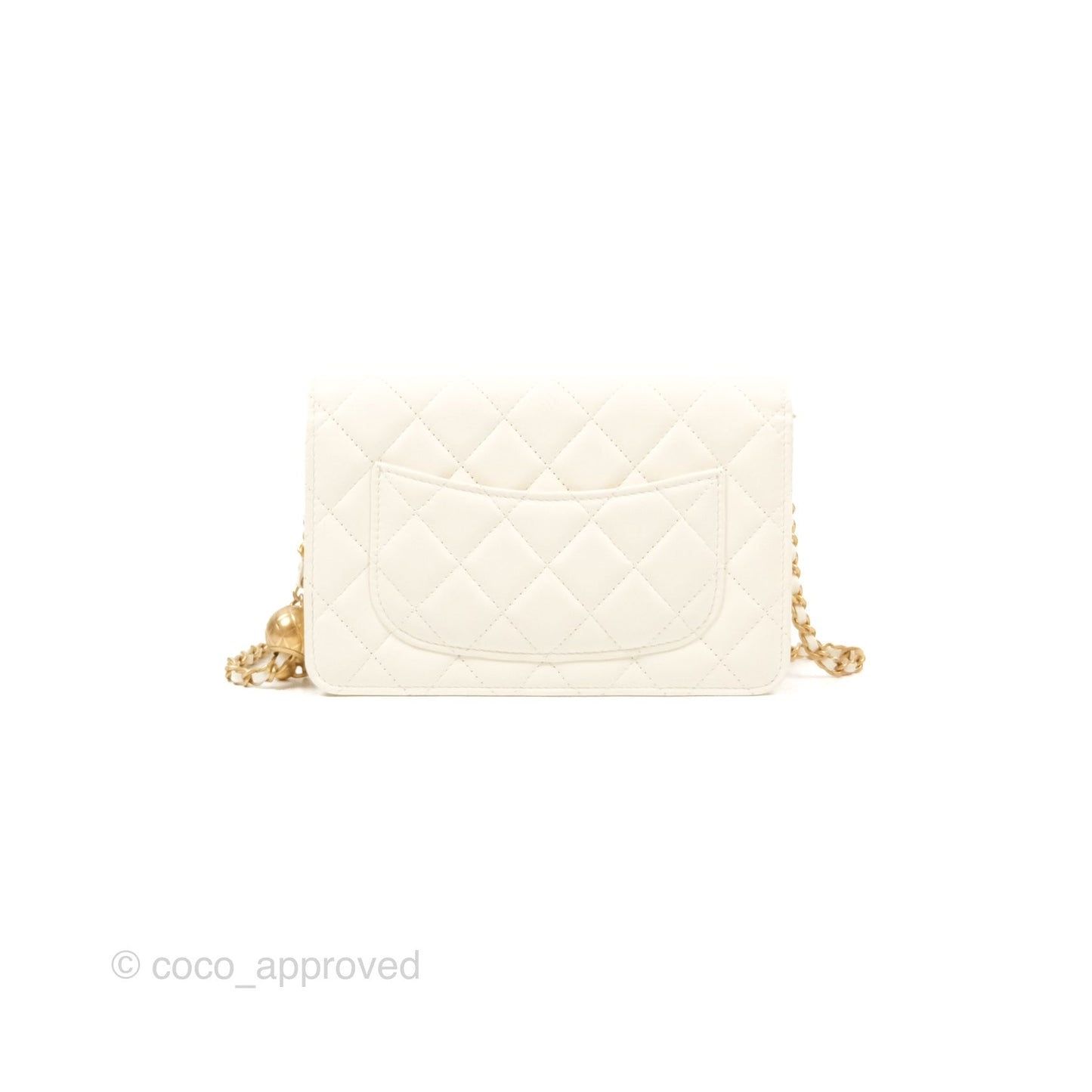 Chanel Quilted Pearl Crush Wallet on Chain WOC White Lambskin Aged Gold Hardware