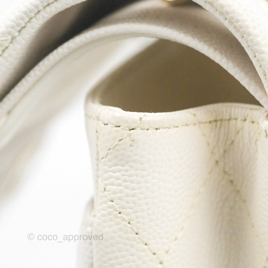 Chanel Small Classic Quilted Flap White Caviar Gold Hardware