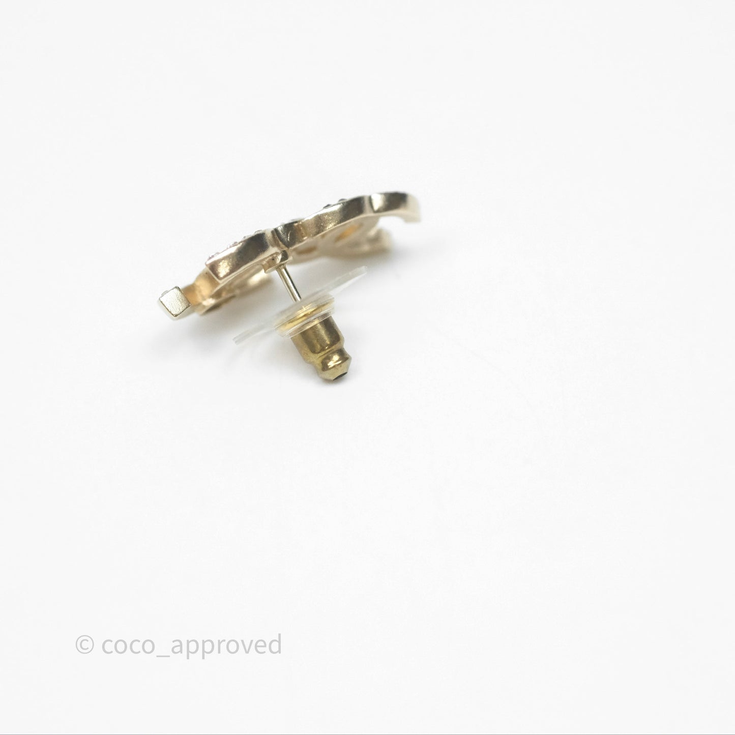 Chanel Crystal Black Double CC Earrings Gold Tone 22B