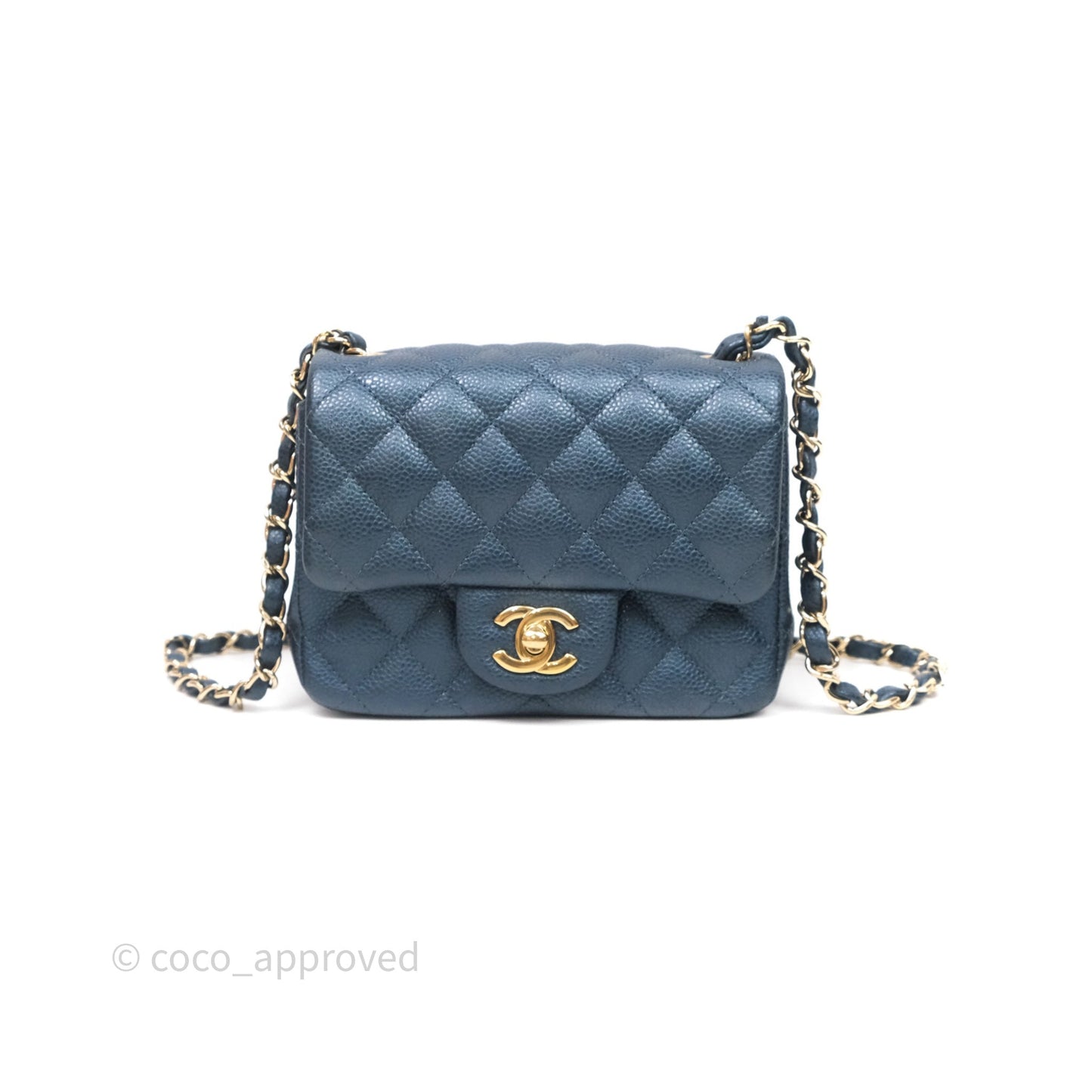 Chanel Quilted Mini Square Iridescent Navy Caviar Gold Hardware