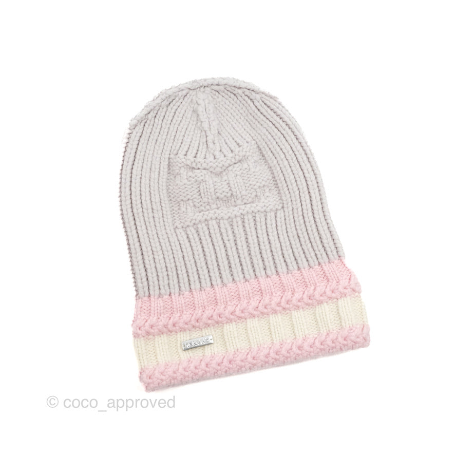 Chanel Cashmere CC Beanie Hat Light Grey / Light Pink / White