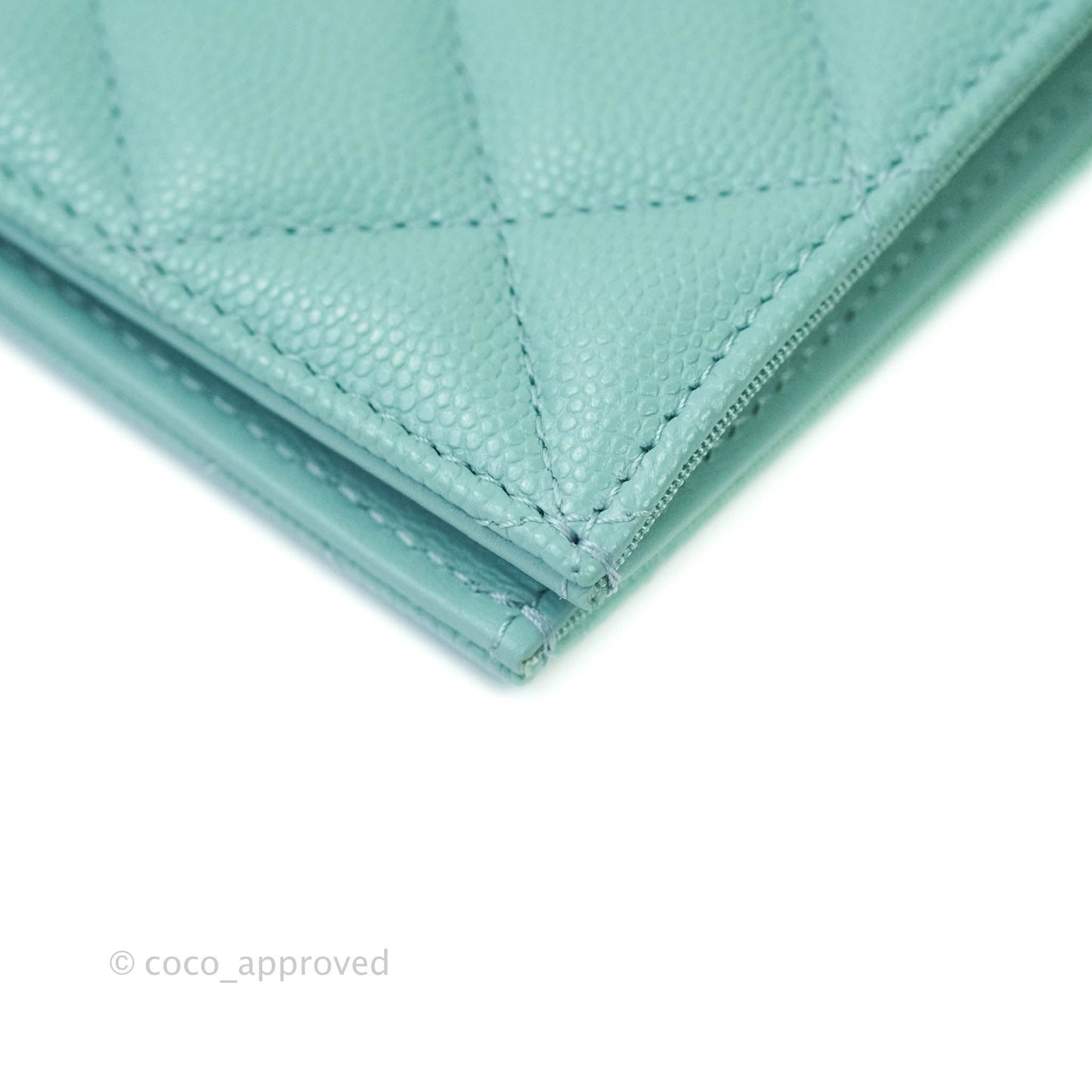 Chanel Quilted Caviar Mint Passport Holder Gold Hardware