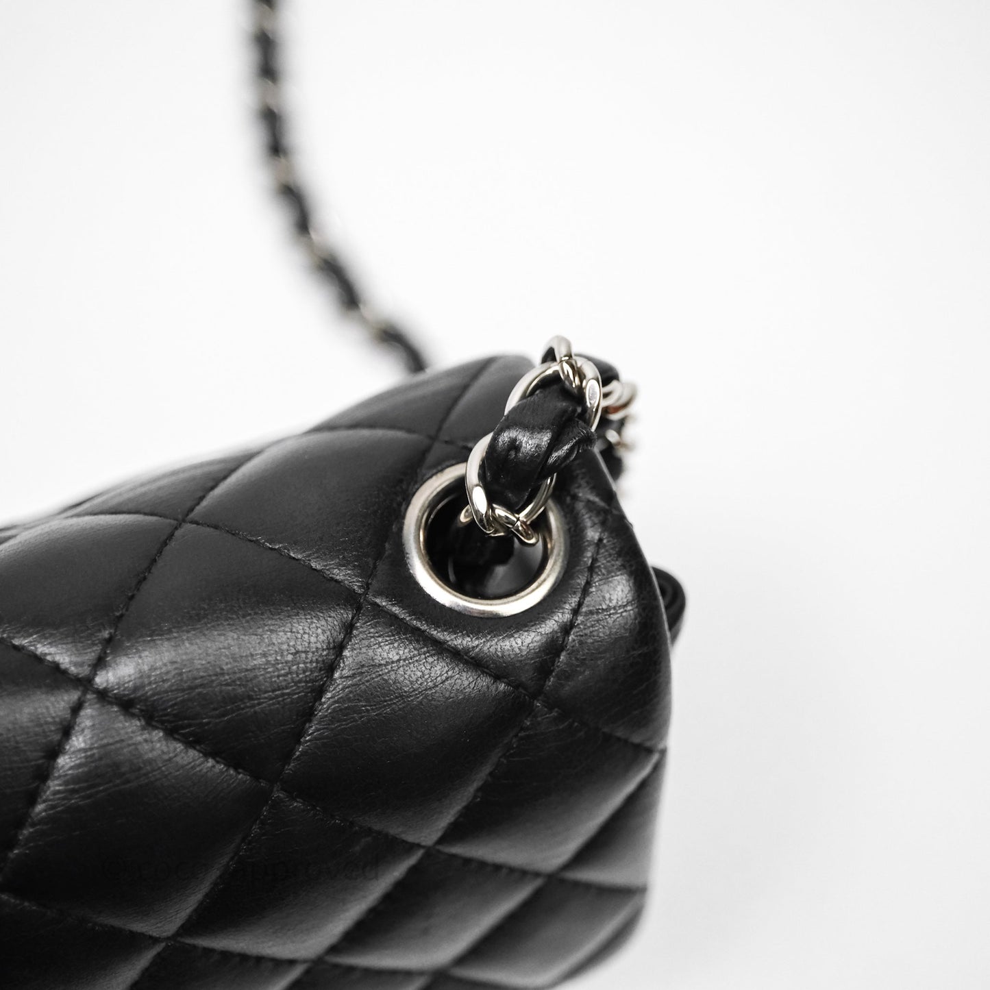 Chanel Mini Square Quilted Black Lambskin Silver Hardware