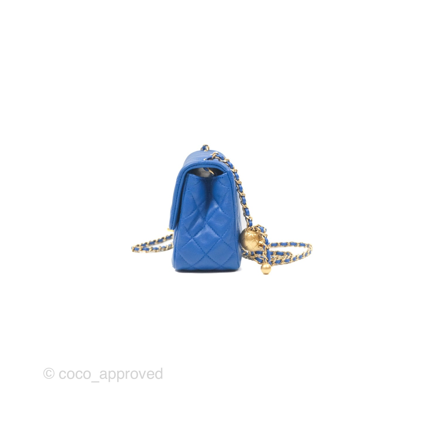 Chanel Pearl Crush Mini Square Quilted Blue Lambskin Aged Gold Hardware
