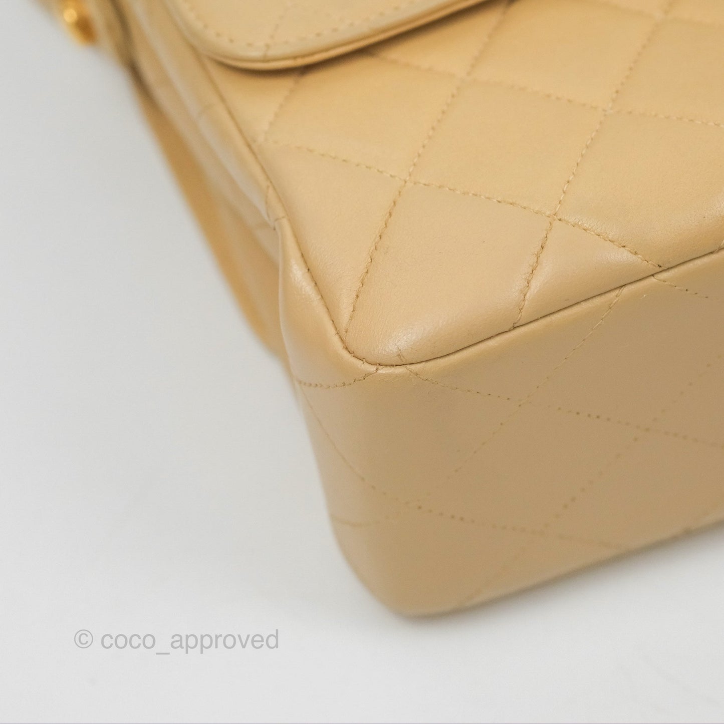 Chanel Vintage Double Sided Flap Bag Quilted Beige Lambskin Gold Hardware