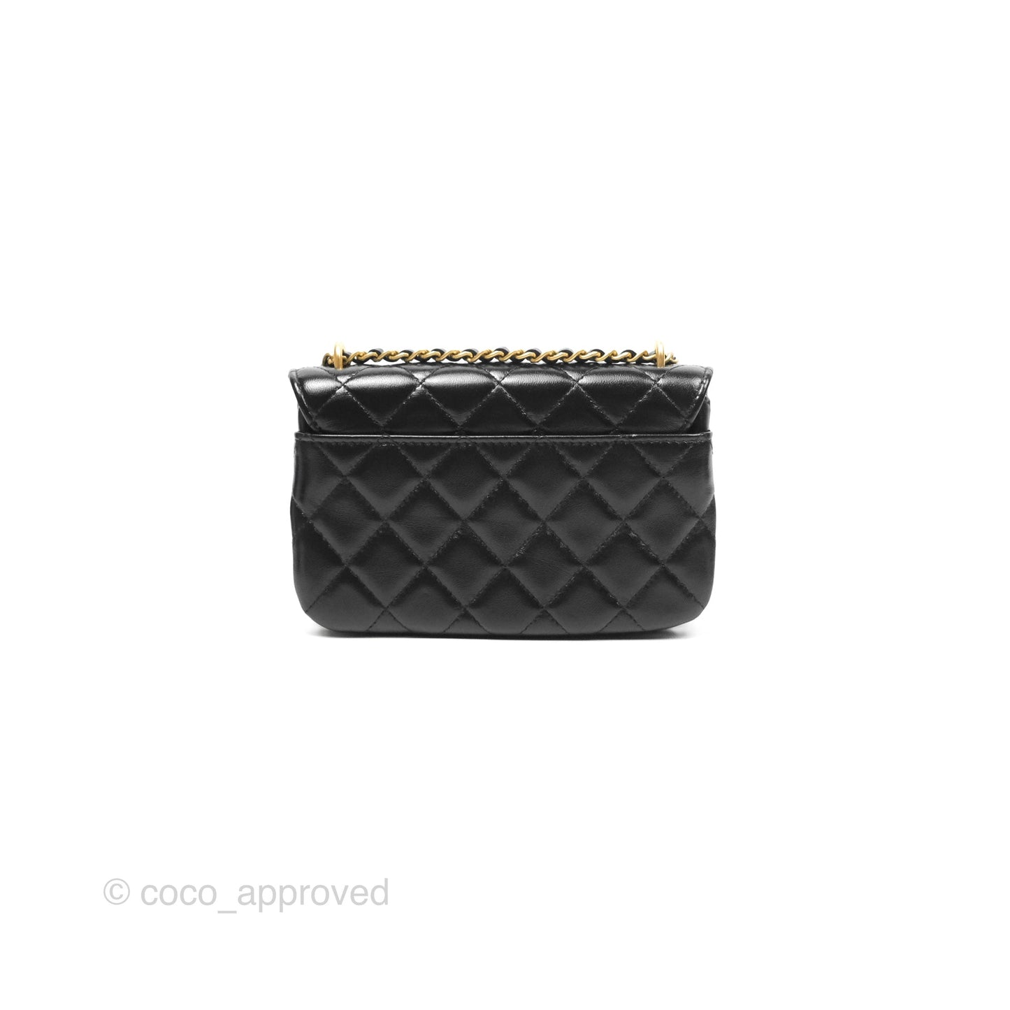 Chanel Flap Phone Holder With Chain Quilted Black Shiny Lambskin