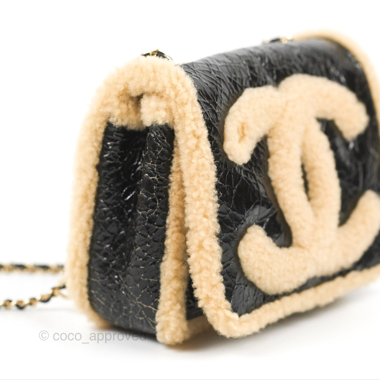 Chanel Mania CC Shearling Flap Bag Black Crumpled Glazed Sheepskin