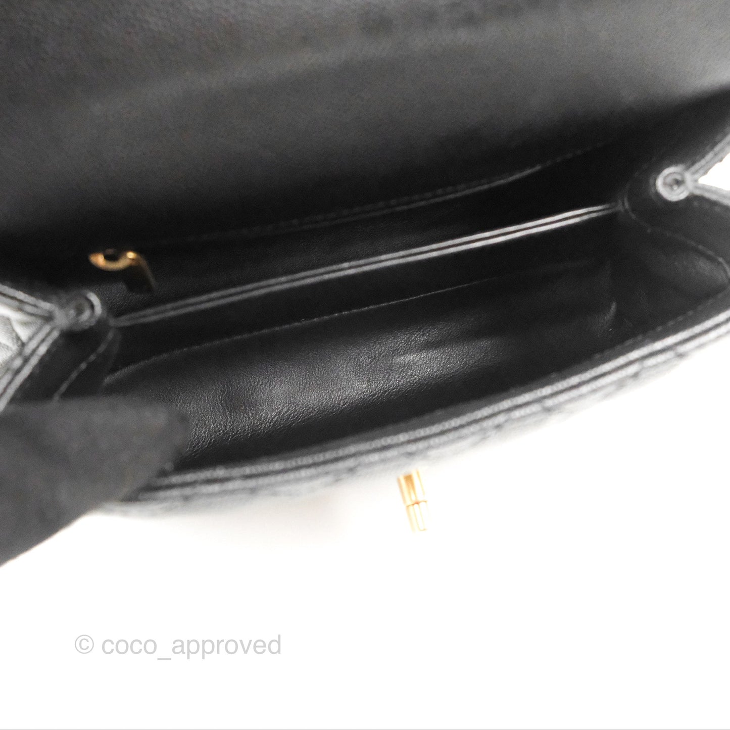 Chanel Small Coco Handle Quilted Black Caviar Aged Gold Hardware Lizard Handle