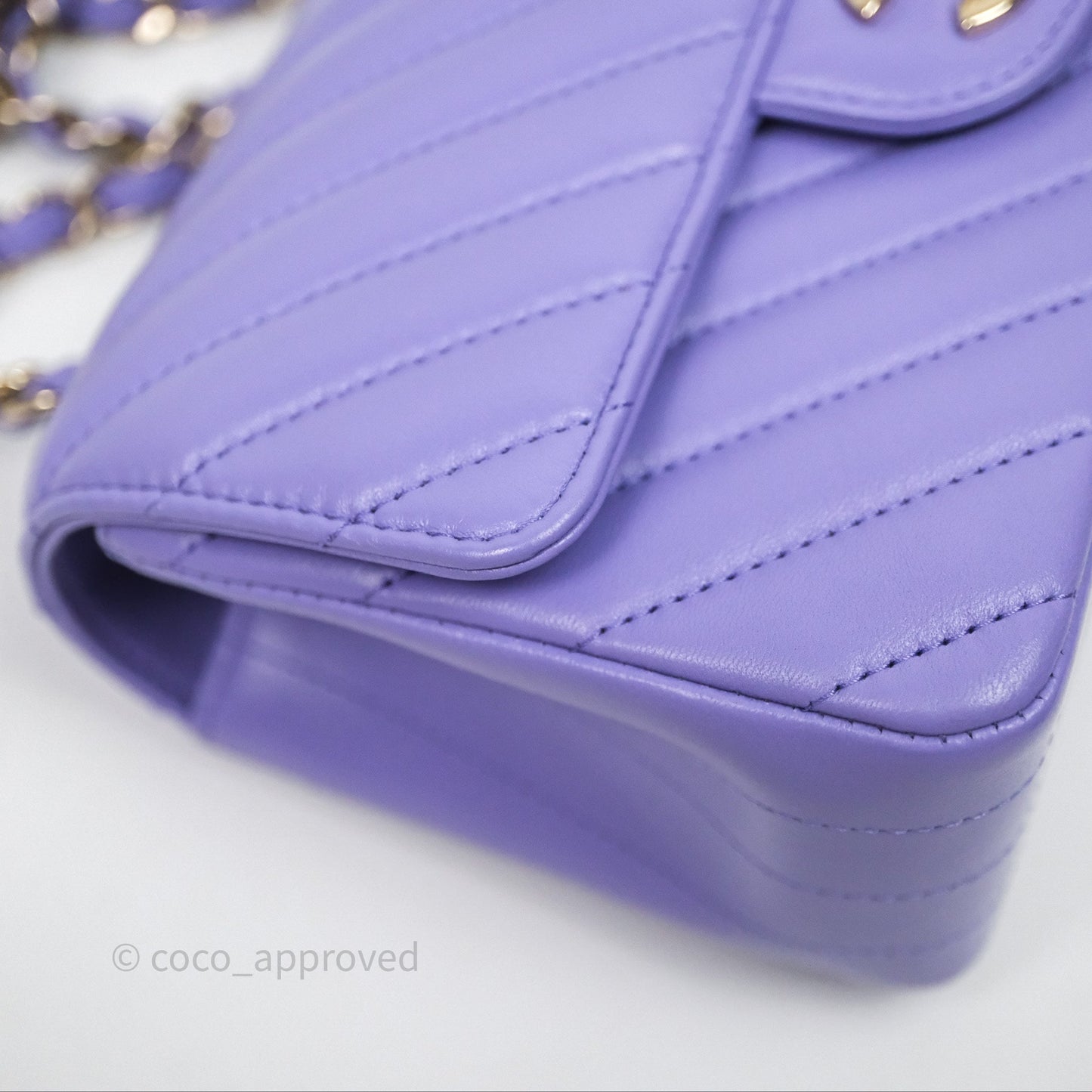 Chanel Quilted Mini Rectangular Chevron Purple Lambskin Gold Hardware