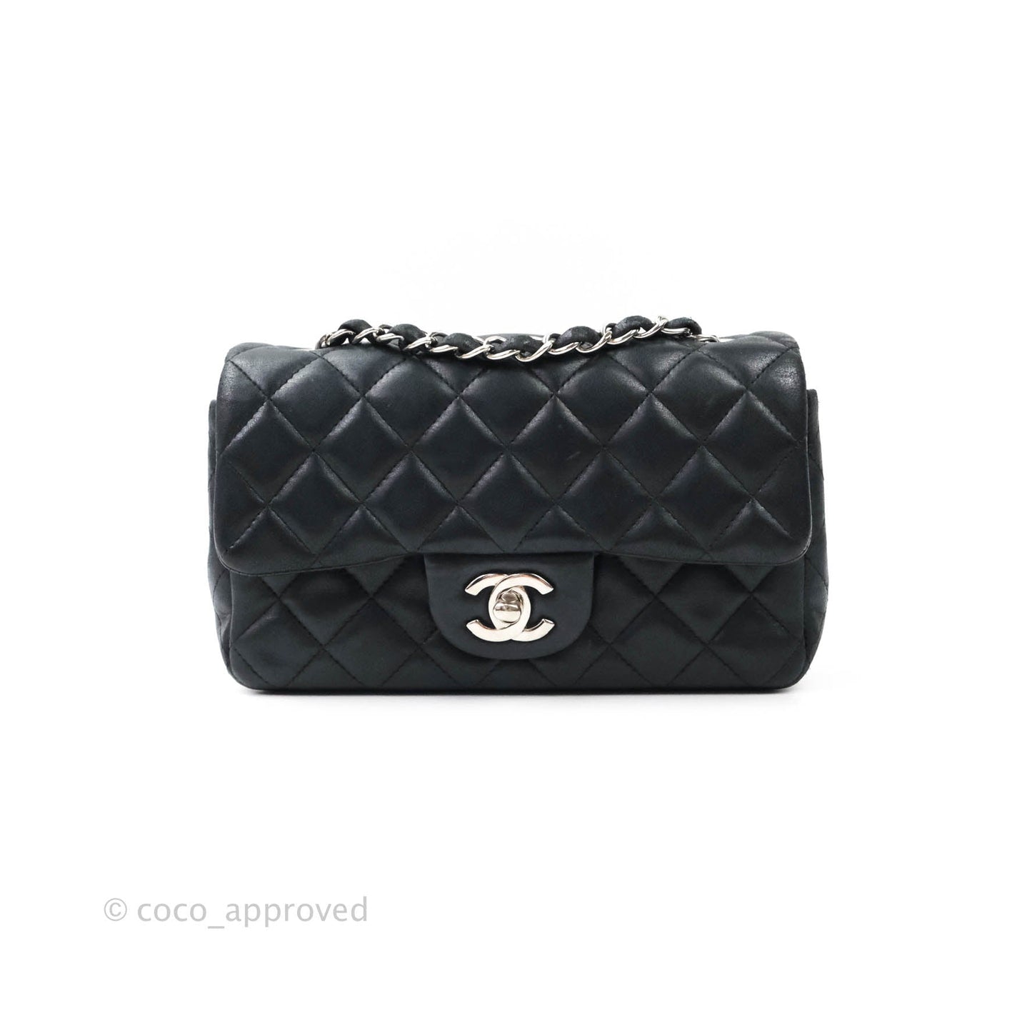 Chanel Classic Quilted Mini Rectangular Flap Black Lambskin Silver Hardware