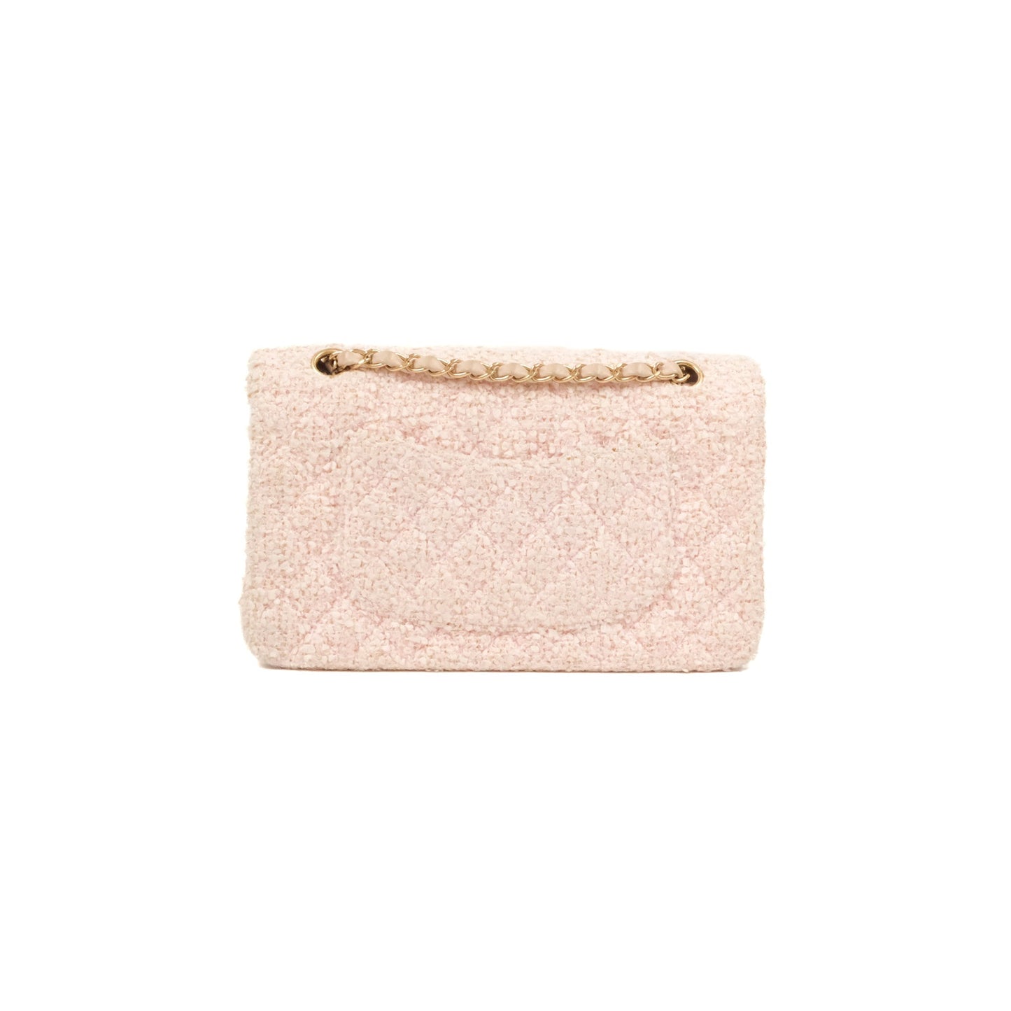 Chanel Classic M/L Medium Quilted Double Flap Pink Tweed Matte Gold Hardware