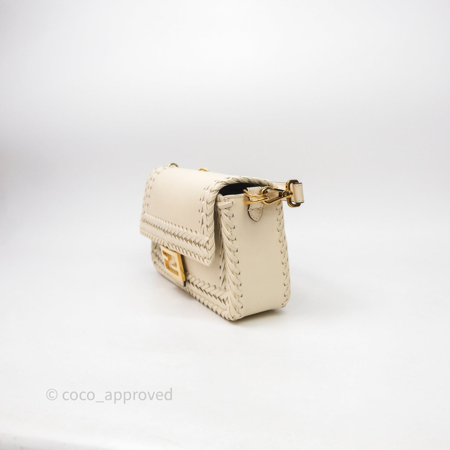 Fendi Braided Leather Baguette Bag Ivory Gold Hardware