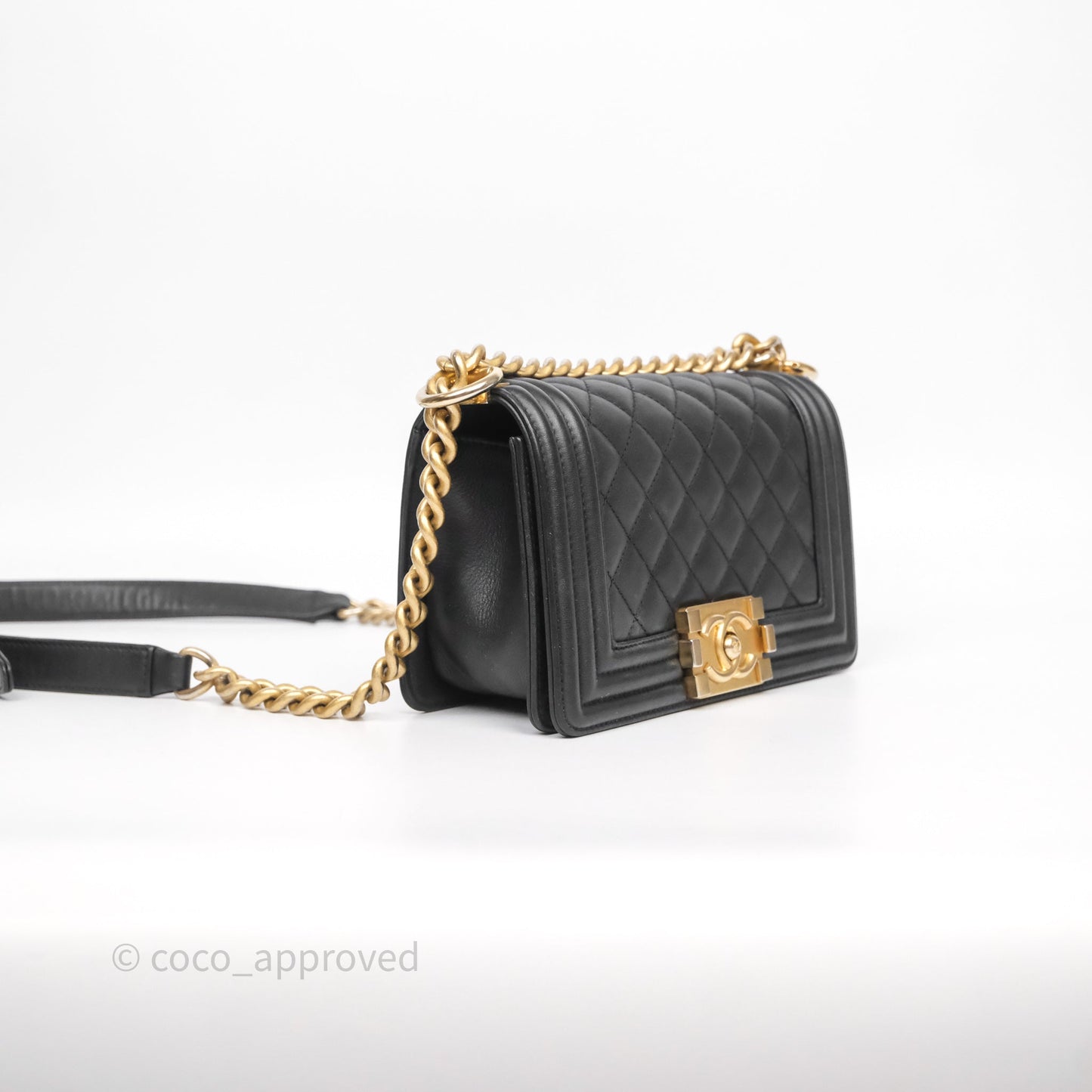 Chanel Small Boy Black Lambskin Aged Gold Hardware