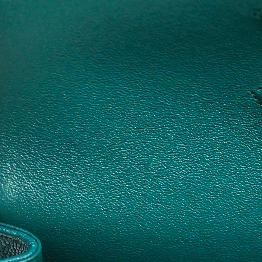 Chanel Classic M/L Medium Flap Quilted Teal Caviar Silver Hardware