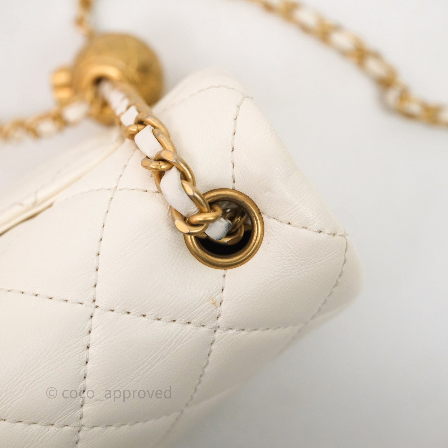 Chanel Mini Rectangular Pearl Crush White Lambskin Aged Gold Hardware