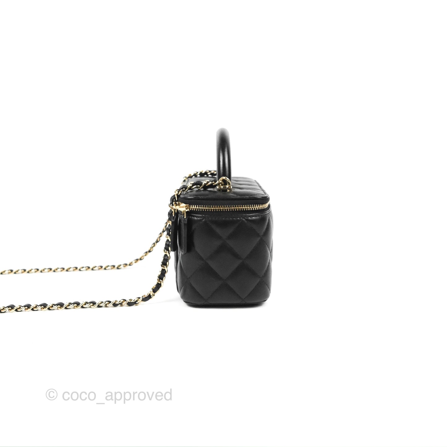 Chanel Vanity Rectangular Top Handle Black Lambskin Gold Hardware