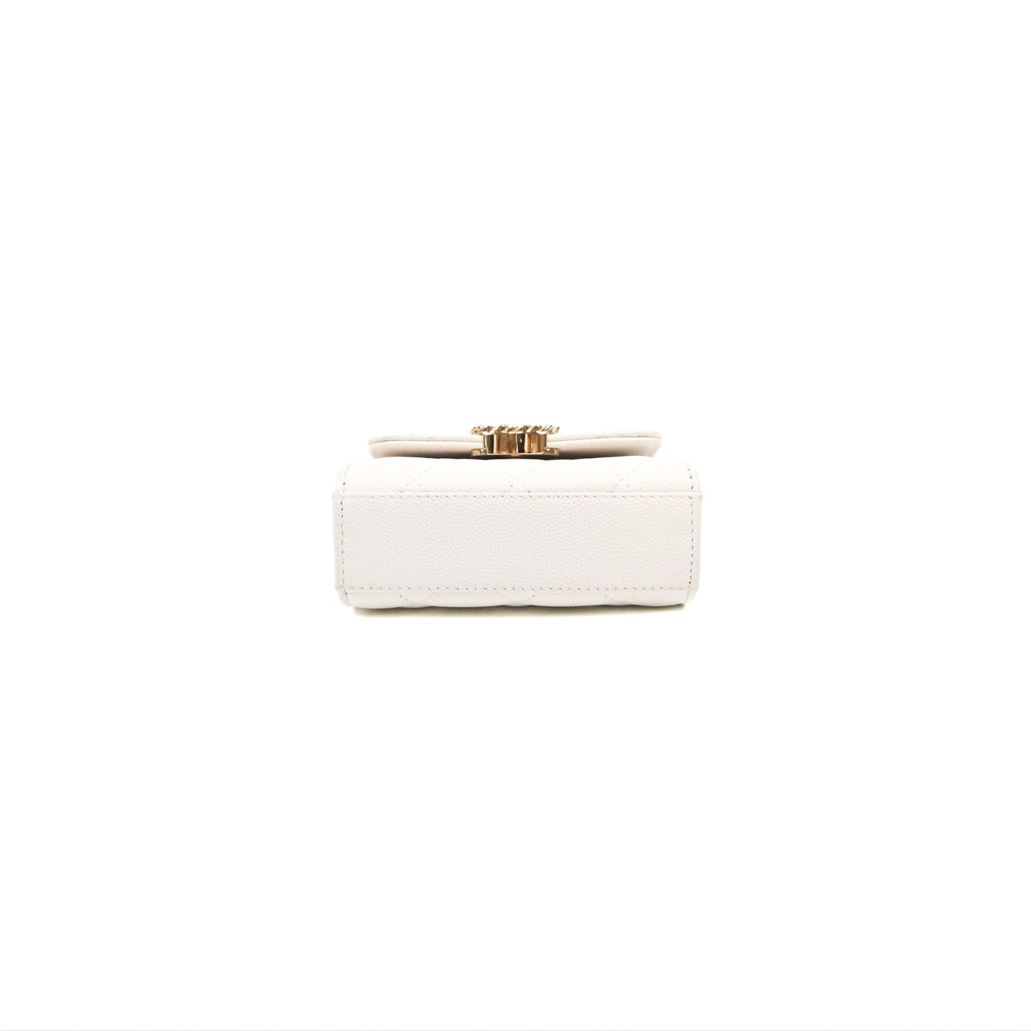 Chanel Mini Top Handle Clutch with Chain White Caviar Light Gold Hardware 23P