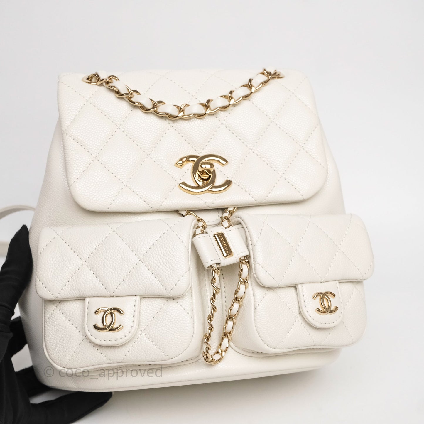 Chanel Duma Backpack Medium White Caviar Gold Hardware