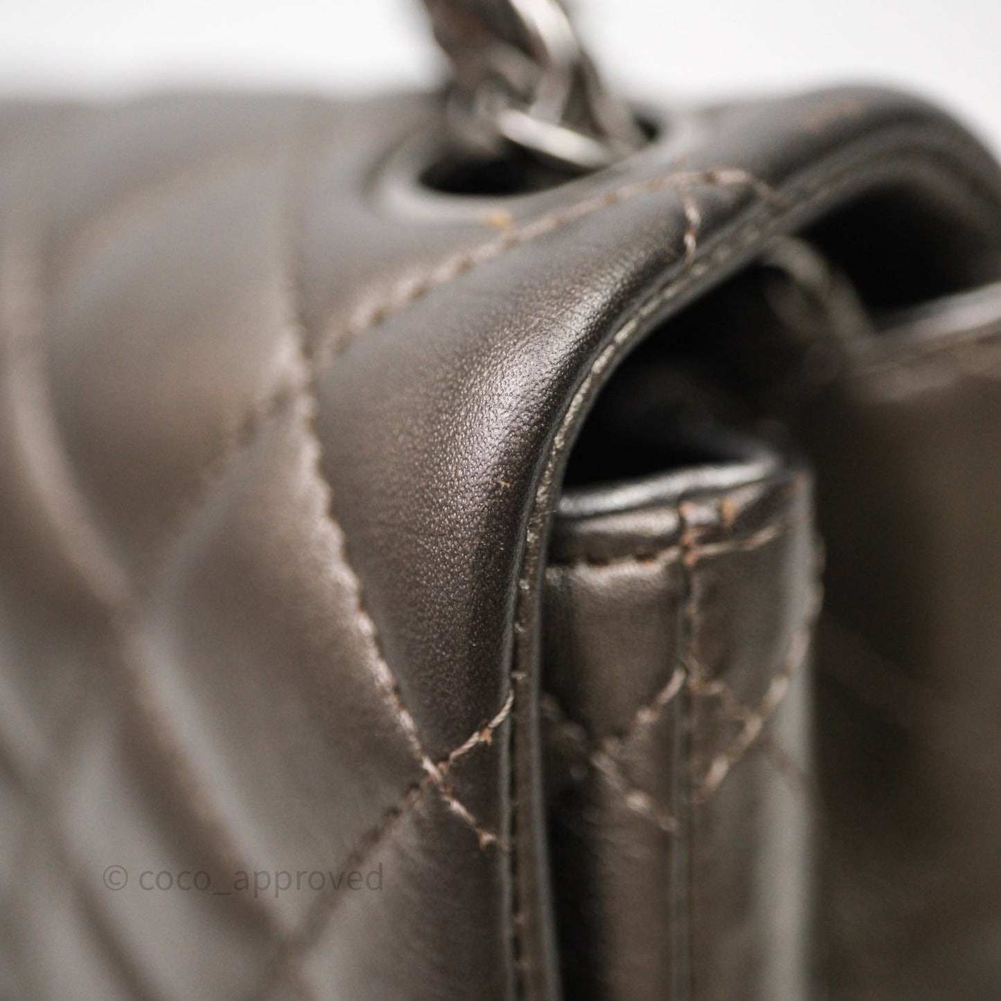 Chanel Mini Square Metallic Dark Grey Lambskin Dark Silver Hardware
