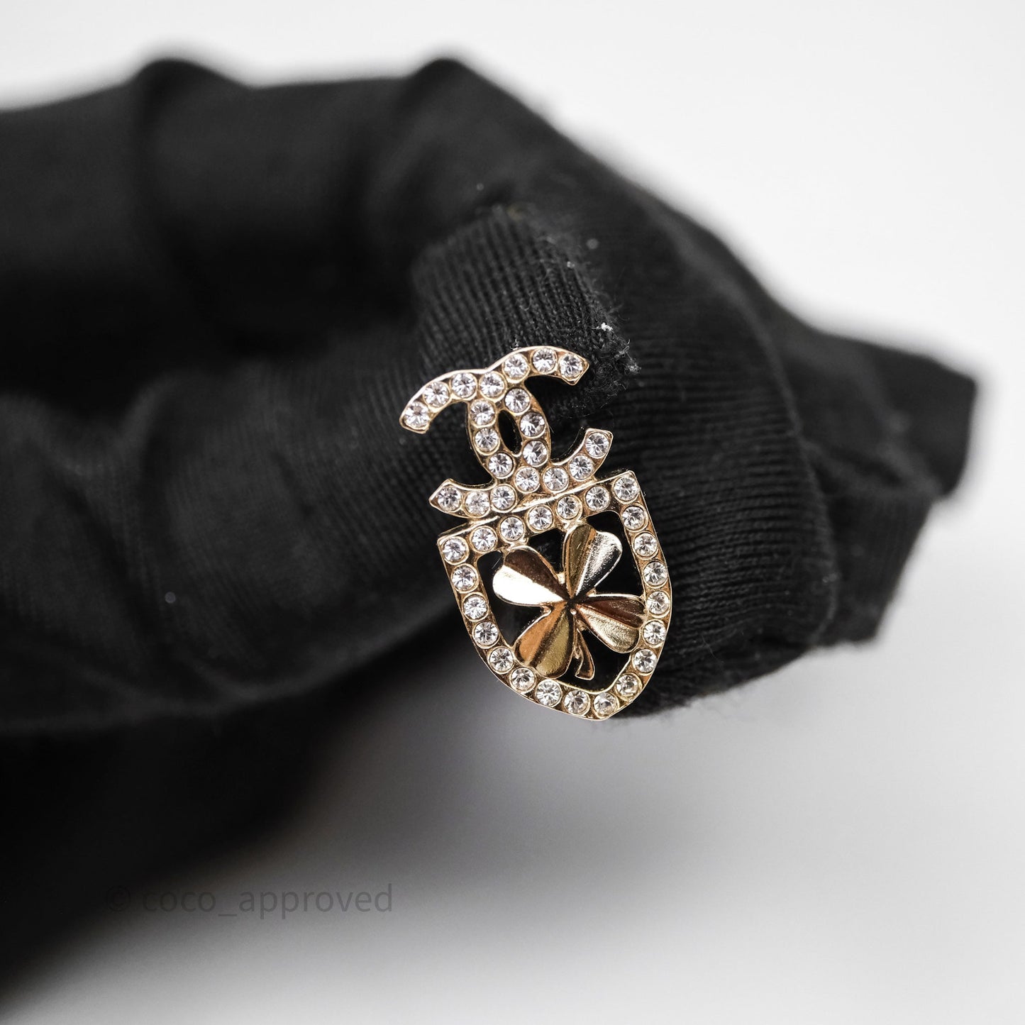 Chanel Crystal CC Clover Earrings Gold Tone 20B