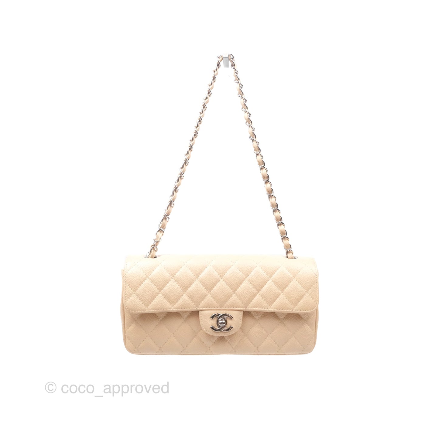 Chanel Quilted East West Flap Beige Caviar Silver Hardware
