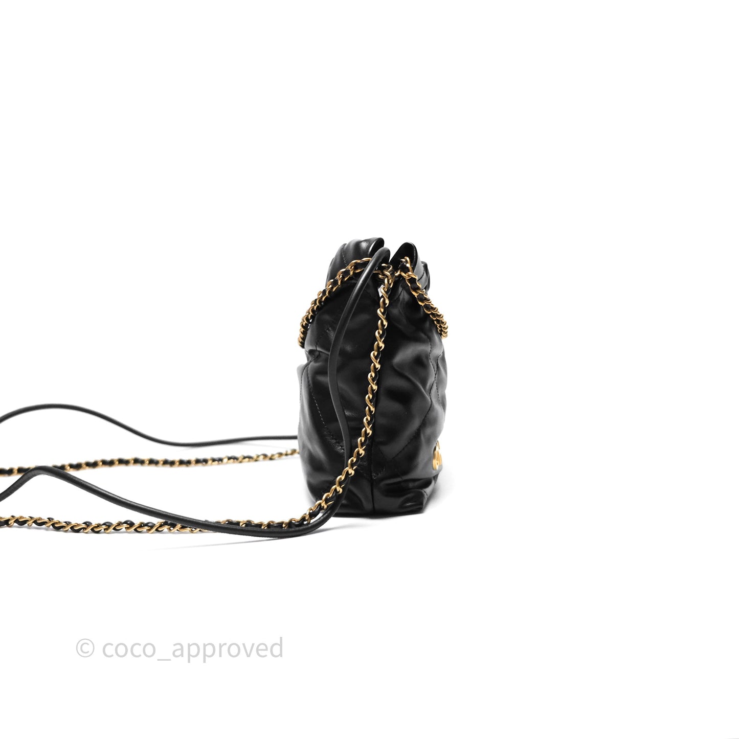 Chanel 22 Mini Bag Black Crumpled Calfskin Aged Gold Hardware