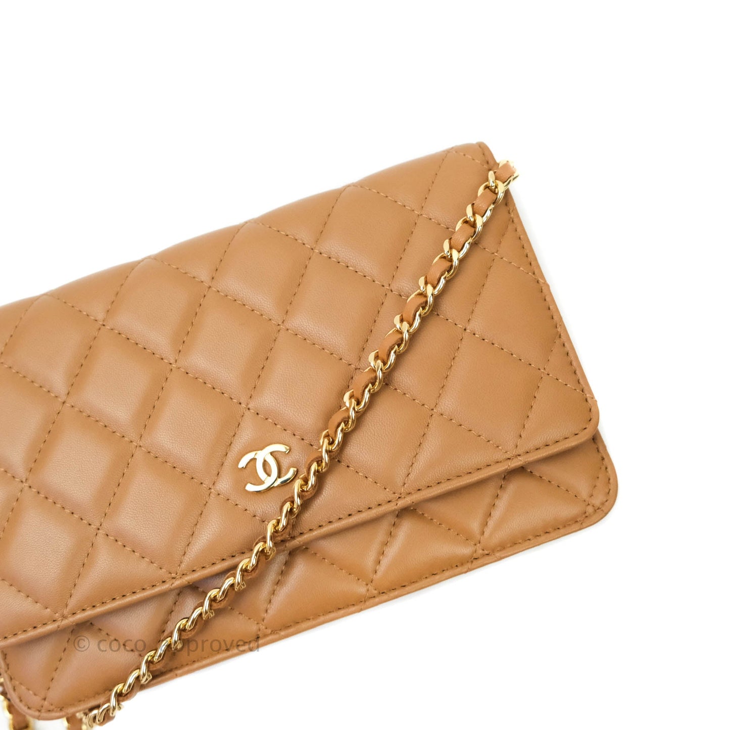 Chanel Quilted Wallet on Chain WOC Caramel Tan Lambskin Gold Hardware