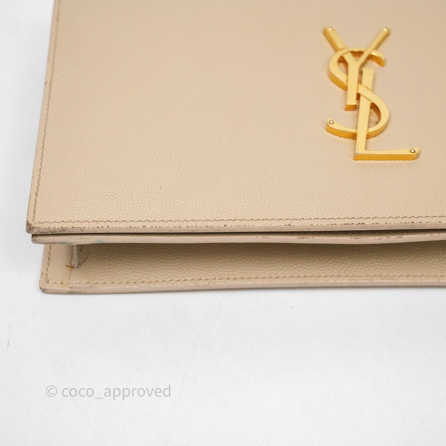 Saint Laurent Kate Clutch Monogram Beige Grain De Poudre Gold Hardware