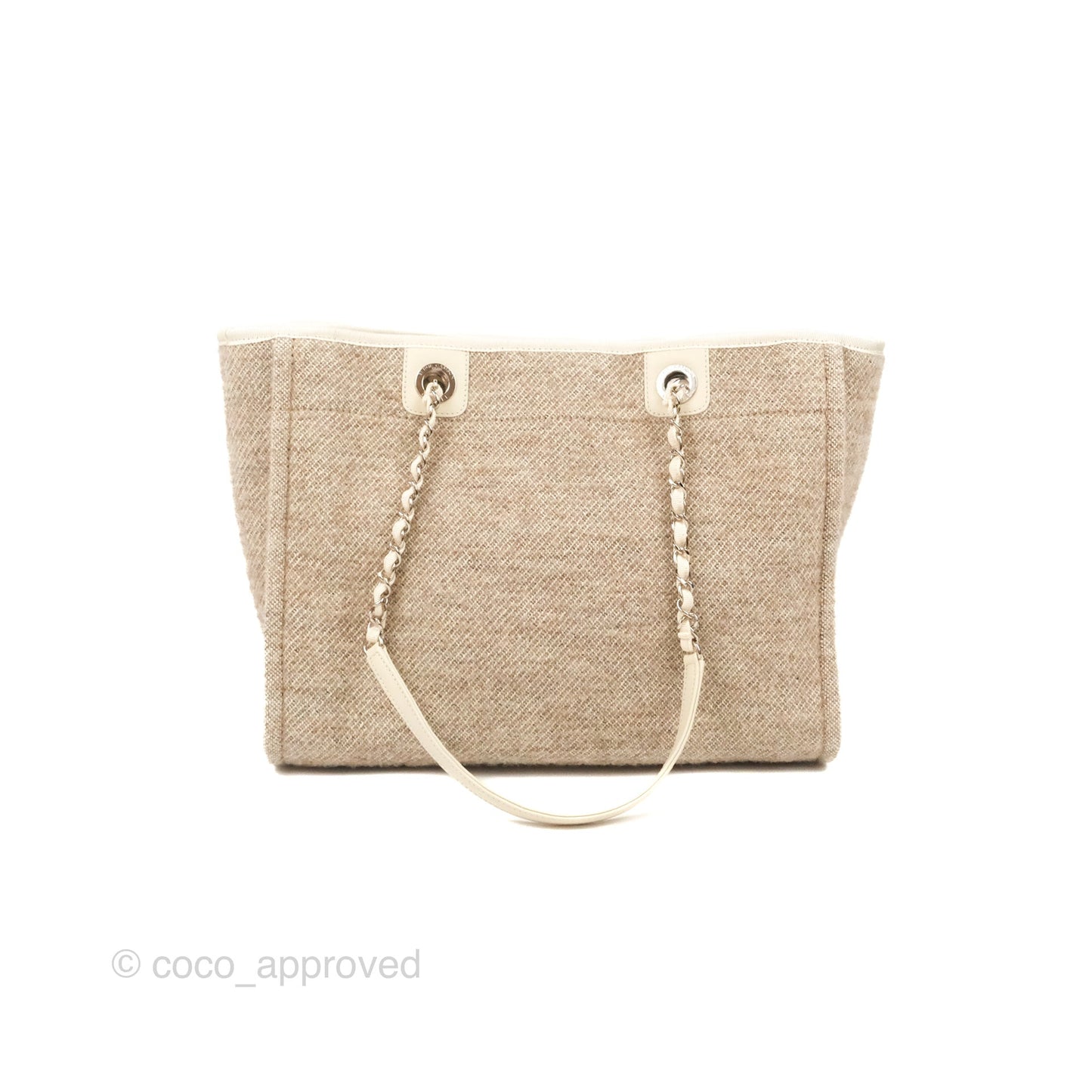Chanel Medium Deauville Tote Taupe Mixed Fibres Silver Hardware