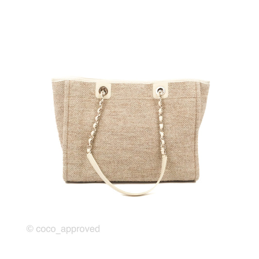 Chanel Medium Deauville Tote Taupe Mixed Fibres Silver Hardware