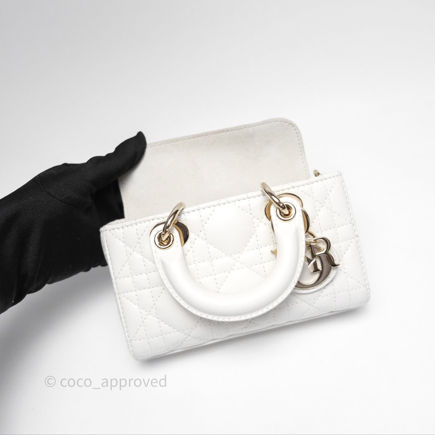 Christian Dior Micro Lady D-Joy Bag Latte Lambskin Cannage Gold Hardware