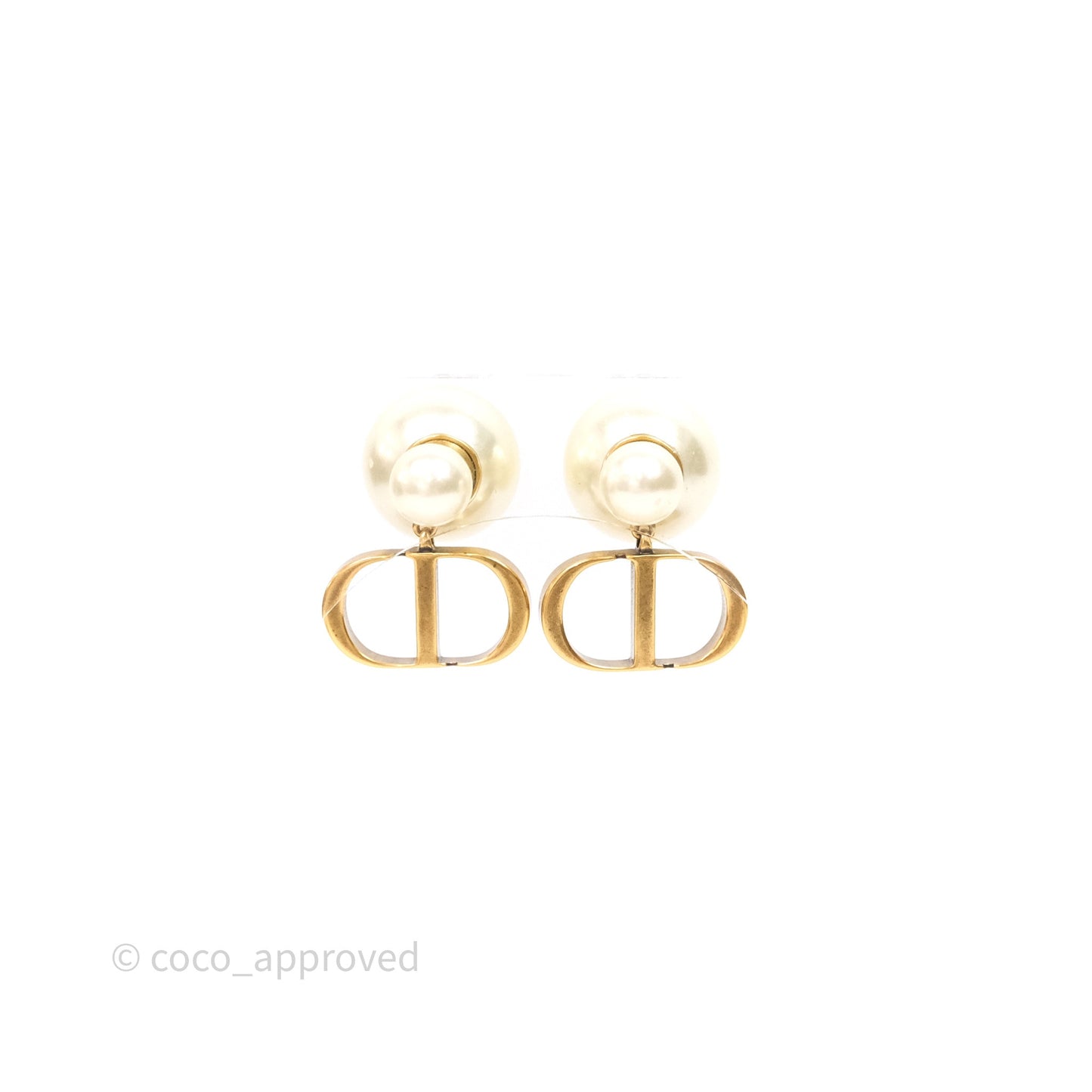 Christian Dior Tribales Pearl CD Earrings Gold Tone