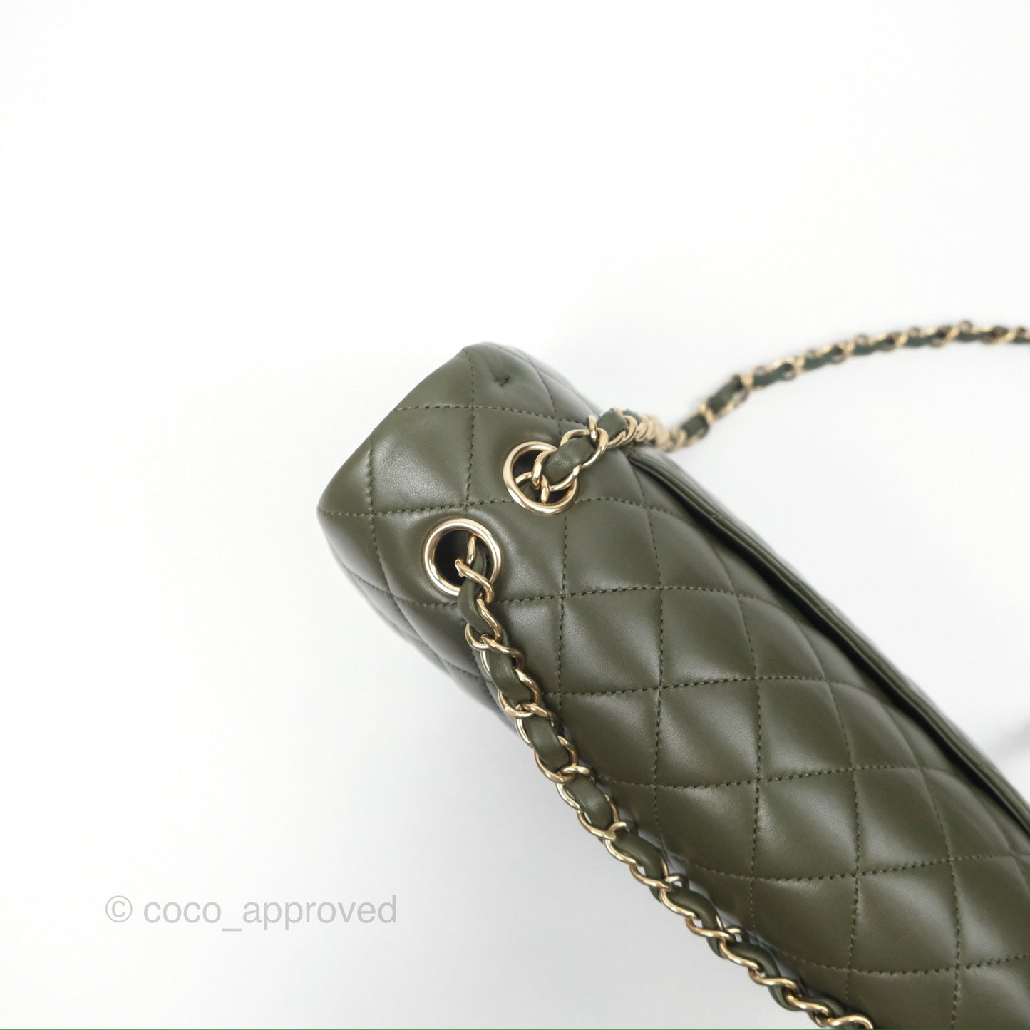 Chanel Classic M/L Medium Flap Quilted Lambskin Army Green Gold Hardware