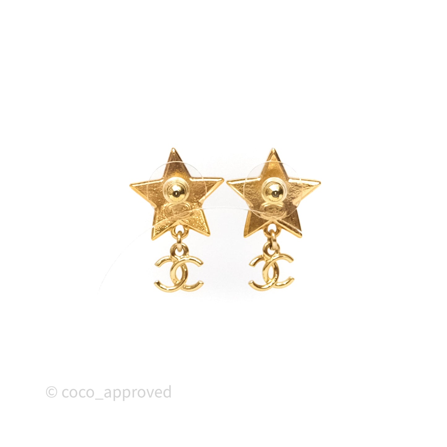 Chanel Star Drop CC Earrings Gold Tone 24C