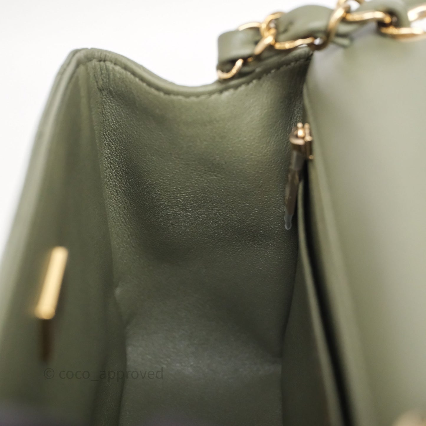 Chanel Quilted Mini Square Olive Green Lambskin Gold Hardware