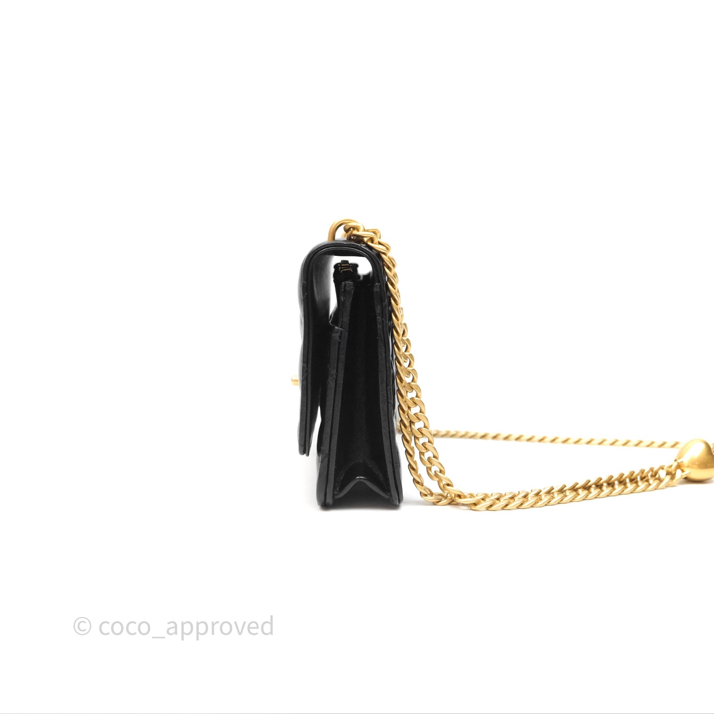 Chanel Heart Adjustable Chain WOC Black Lambskin Aged Gold Hardware 25C