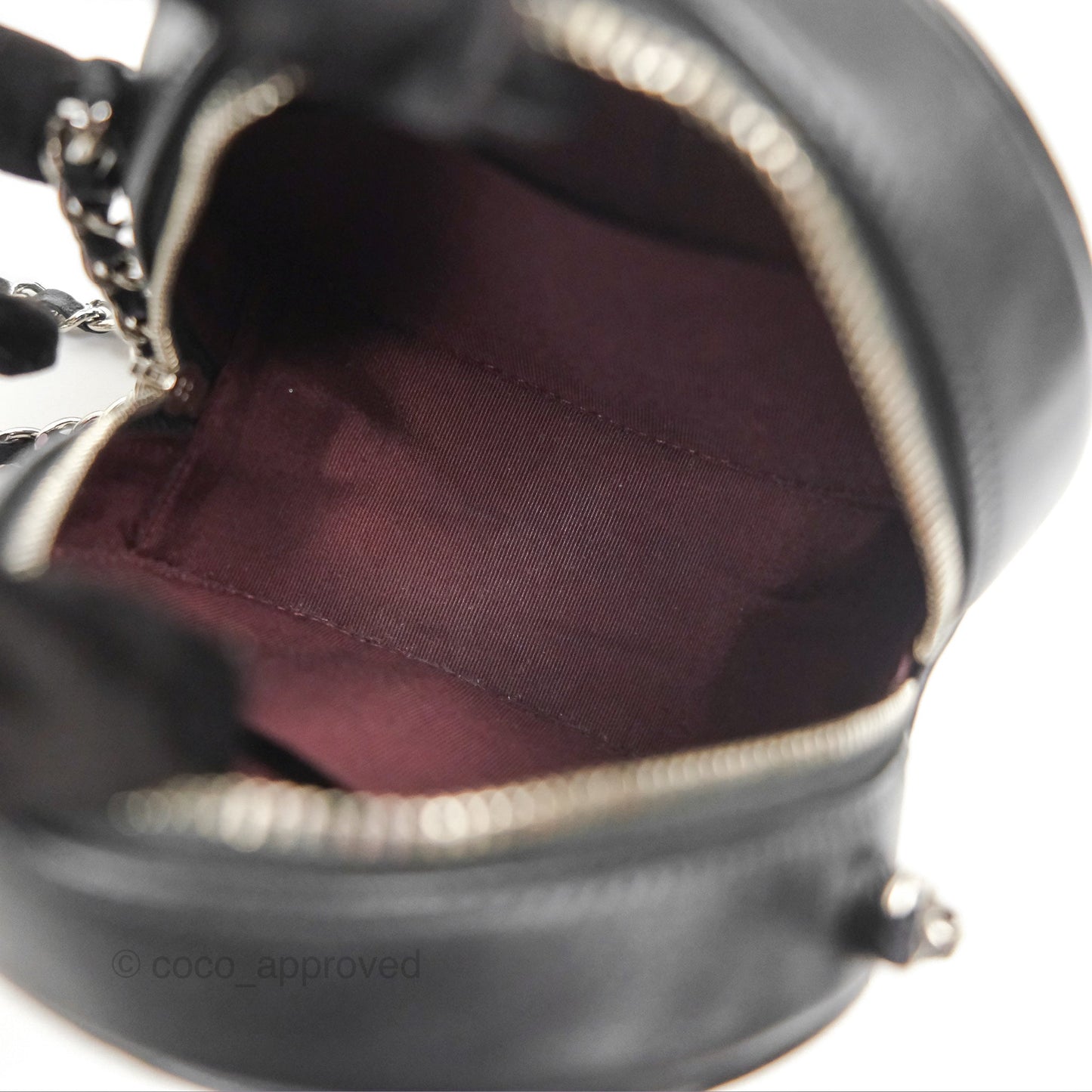 Chanel Classic Quilted Round Clutch With Chain Black Lambskin Silver Hardware