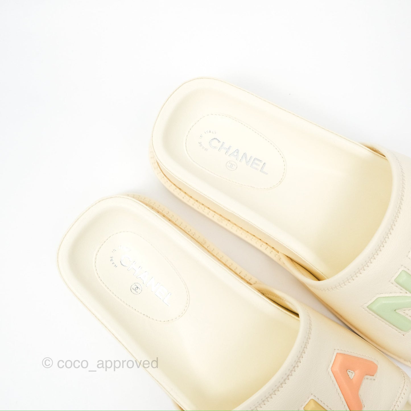 Chanel Multi-color Cha-Nel Logo Ivory Lambskin Slippers