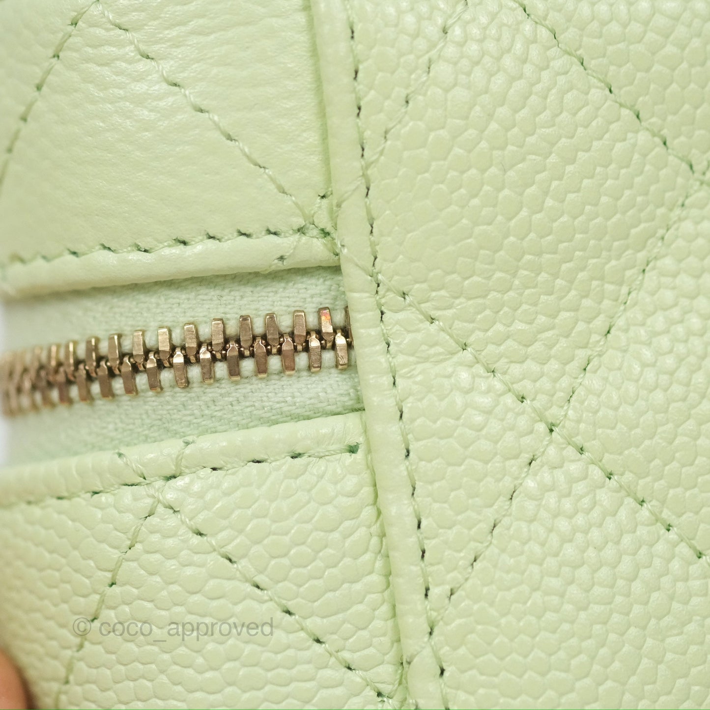 Chanel Quilted Small Handle With Care Vanity Case With Chain Green Caviar Gold Hardware